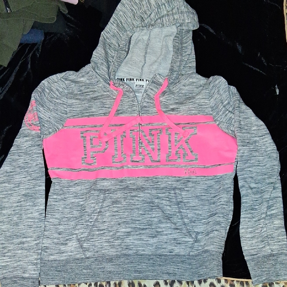 PINK Grey & Hot Pink Pullover Hoodie